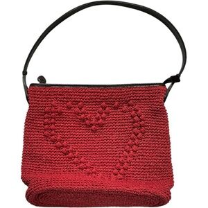 Brighton Red COREY Crocheted Heart Leather Bag Large 12" X 12"‎ X 5"